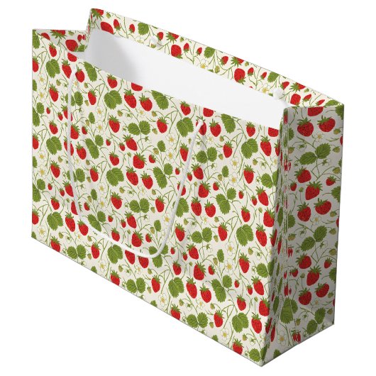 Strawberry Blossoms and Berries Pattern Groot Cadeauzakje (Voorkant Gekanteld)