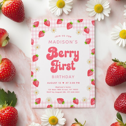 Strawberry Boho DaisyBerry eerste verjaardag Kaart