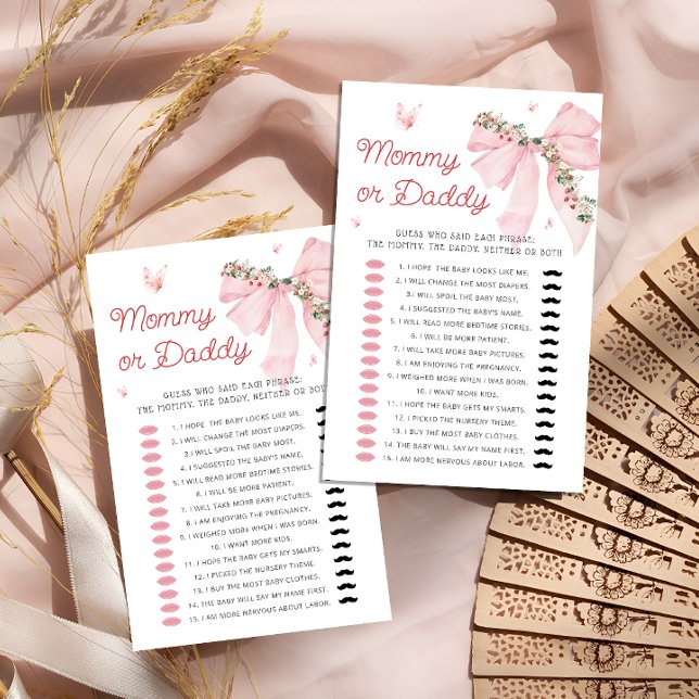 Strawberry Bow Mama of Daddy Baby shower Spel (Creator heeft geüpload)