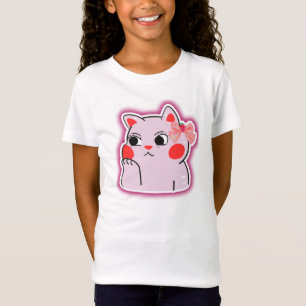 Strawberry Bow Roze Kat – Schattigee Cartoon Ontwe T-shirt