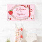 Strawberry Bunny Birthday Welcome Sign Banner (Insitu)