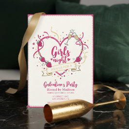 Strawberry Champagne Galentines Day Invitation Kaart