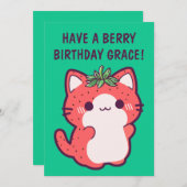 STRAWBERRY CHAT CARTE D'ANNIVERSAIRE (Devant / Derrière)