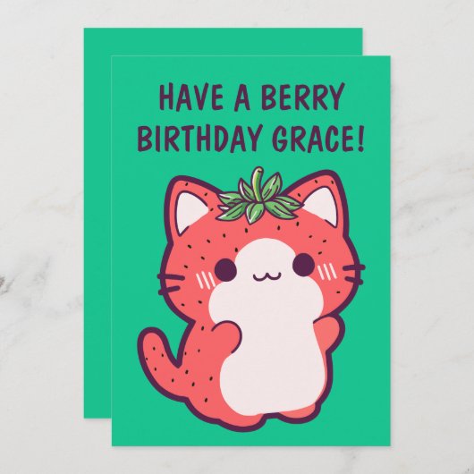 STRAWBERRY CHAT CARTE D'ANNIVERSAIRE (Devant / Derrière)