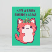STRAWBERRY CHAT CARTE D'ANNIVERSAIRE (Debout devant)
