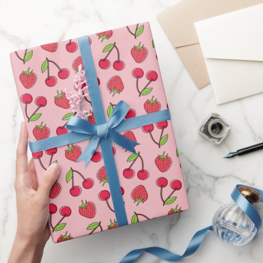 Strawberry Cherry Fruit Pattern Cute Gift Cadeaupapier (Geschenken)