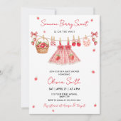Strawberry Clothesline Berry Sweet Baby Invitation (Devant)
