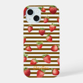 Strawberry Cocoa Stripes personaliseren iPhone Cas 15 Hoesje (Achterkant)
