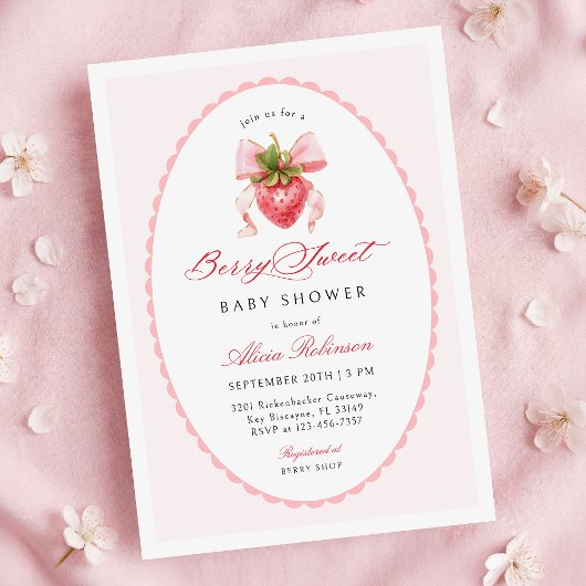 Strawberry Coquette Baby Shower Invitation