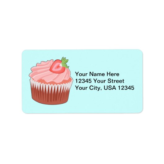Strawberry Cupcake adreslabel Etiket (Voorkant)