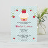 Strawberry Cupcake Bridal Shower Invitation Blue Kaart (Staand voorkant)