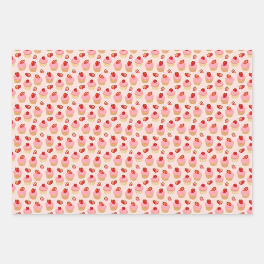 Strawberry Cupcakes Wrapping Paper Sheet Set van 3 (Voorkant)
