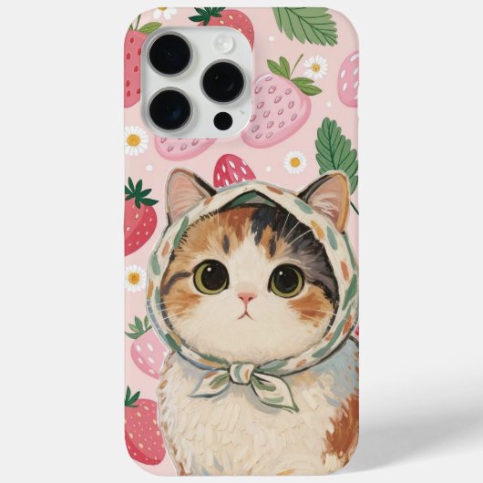 Strawberry Cute Cat Phone Case Kawaii Kitten (Achterkant)