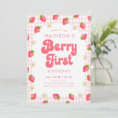Strawberry Daisy Berry eerste verjaardag Kaart (Staand voorkant)