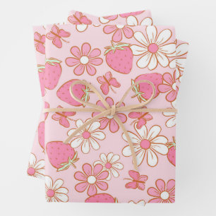 Strawberry Daisy Pattern Inpakpapier Vel