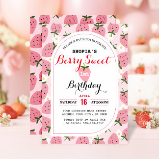 Strawberry Delight eerste verjaardag uitnodiging