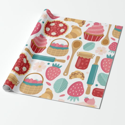 Strawberry Delight Pattern Cadeaupapier (Uitgerold)