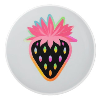 Strawberry Door Pull in Neon and Black Keramische Knop