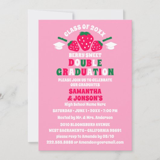 Strawberry Double Graduation Party Uitnodigingen (Voorkant)