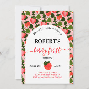 Strawberry eerste verjaardag gepersonaliseerde fot kaart