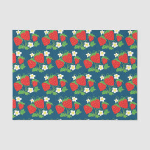 Strawberry en Flowers Pattern Blue Tissuepapier