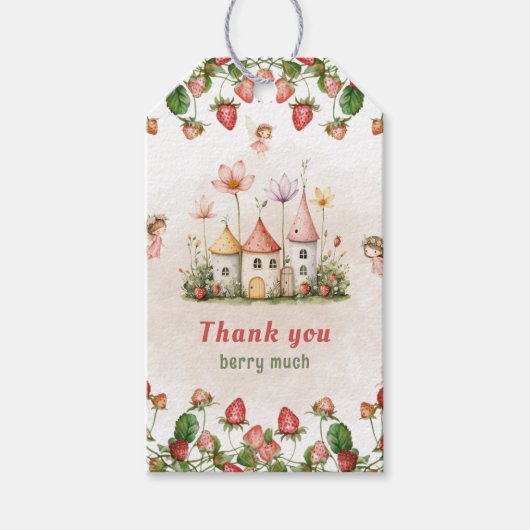 Strawberry enchanted fairy garden birthday cadeaulabel (Voorkant)