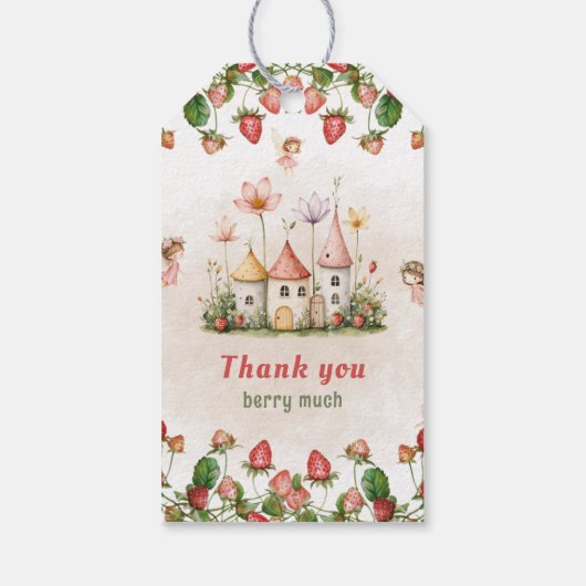 Strawberry enchanted fairy garden birthday cadeaulabel (Achterkant)