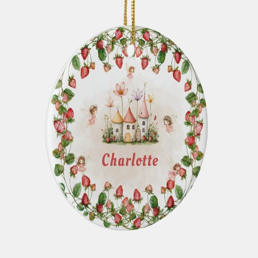 Strawberry enchanted fairy garden birthday keramisch ornament (Rechts)