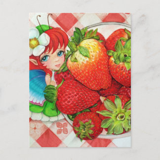 Strawberry Fairy Picnic Art afdrukken Briefkaart