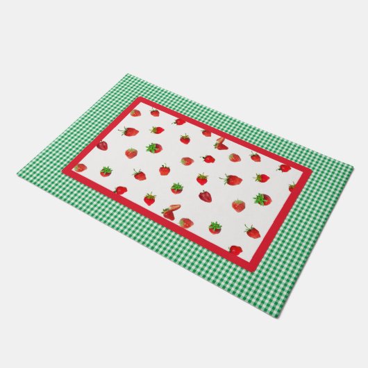 Strawberry Fields en Green Gingham Check Deurmat (Schuin)