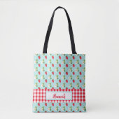 Strawberry Fields - Red Gingham Check Monogram Draagtas (Voorkant)