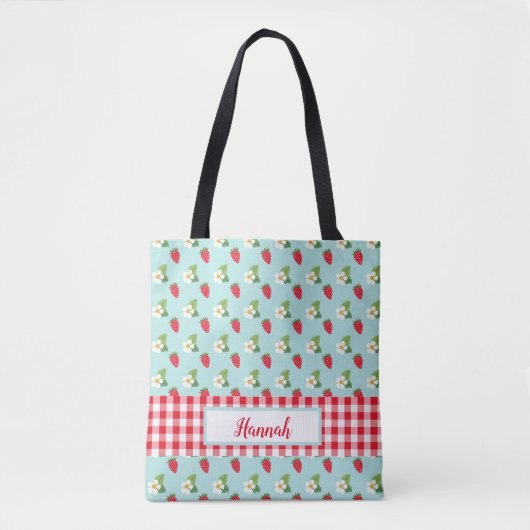 Strawberry Fields - Red Gingham Check Monogram Draagtas (Voorkant)