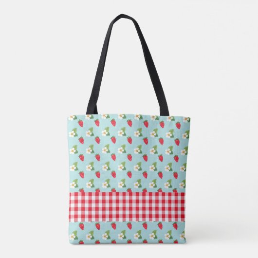 Strawberry Fields - Red Gingham Check Monogram Draagtas (Achterkant)