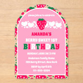 Strawberry First Birthday Celebration Arch Acryl Uitnodigingen (Voorkant)