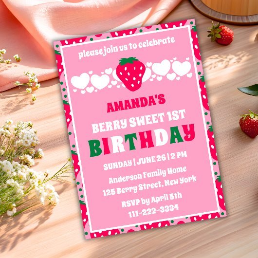 Strawberry First Birthday Celebration Invitation