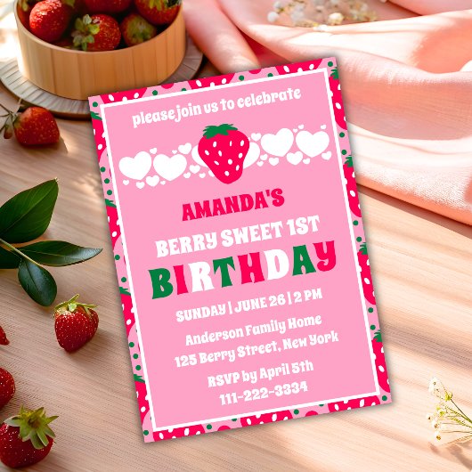 Strawberry First Birthday Celebration Invitation