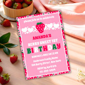 Strawberry First Birthday Celebration Invitation Kaart