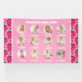 Strawberry First Birthday Celebration Milestone Spandoek (Horizontaal)