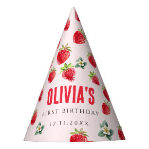 Strawberry First Birthday Party Pet Feesthoedjes