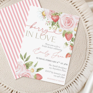 Strawberry Floral Bridal Shower Invite, Berry In Kaart