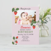 Strawberry Foto 1st Birthday Kaart (Staand voorkant)