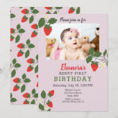 Strawberry Foto 1st Birthday Kaart (Voorkant / Achterkant)