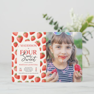 Strawberry Four Ever Sweet 4th Birthday Foto Kaart