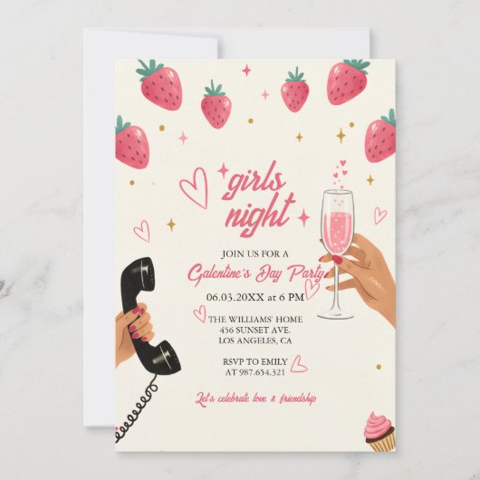 Strawberry Galentine's Girls Night Party  Kaart (Voorkant)