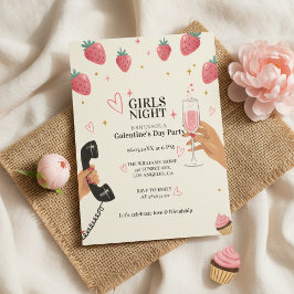 Strawberry Galentine's Girls Night Party Kaart