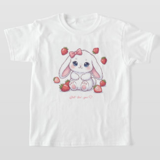 Strawberry Gaze Bunny - Cute Anime Eyes & Ribbon  T-shirt