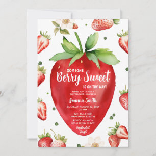 Strawberry Gingham Berry Sweet Girl Baby shower Kaart