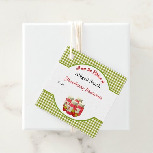 Strawberry Gingham Canning Jar Hang Label (In situ)
