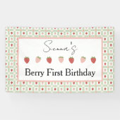 Strawberry Gingham First Birthday Party  Spandoek (Horizontaal)