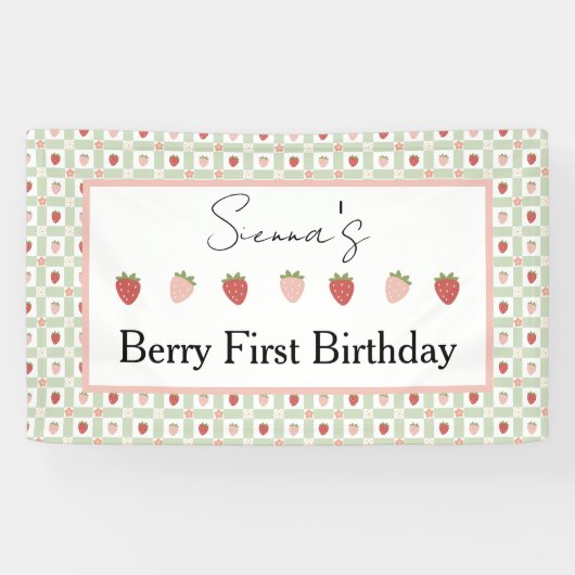 Strawberry Gingham First Birthday Party  Spandoek (Horizontaal)